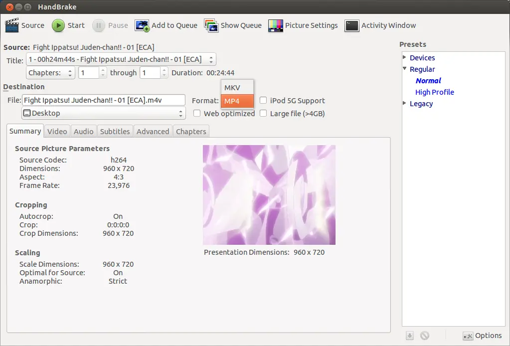 encodear HD ligero(anime 100mb-películas 400mb)linux/window