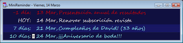 Minireminder, programa que recuerda tus eventos.