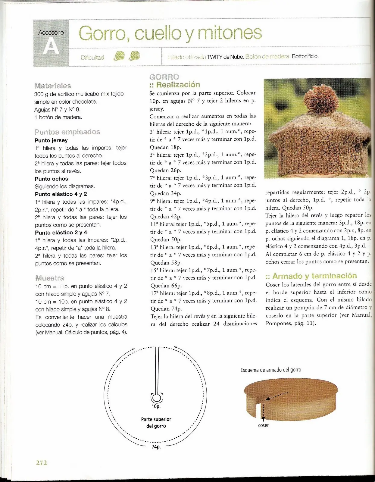 Gorro, Cuello y Mitones tejidos a dos agujas