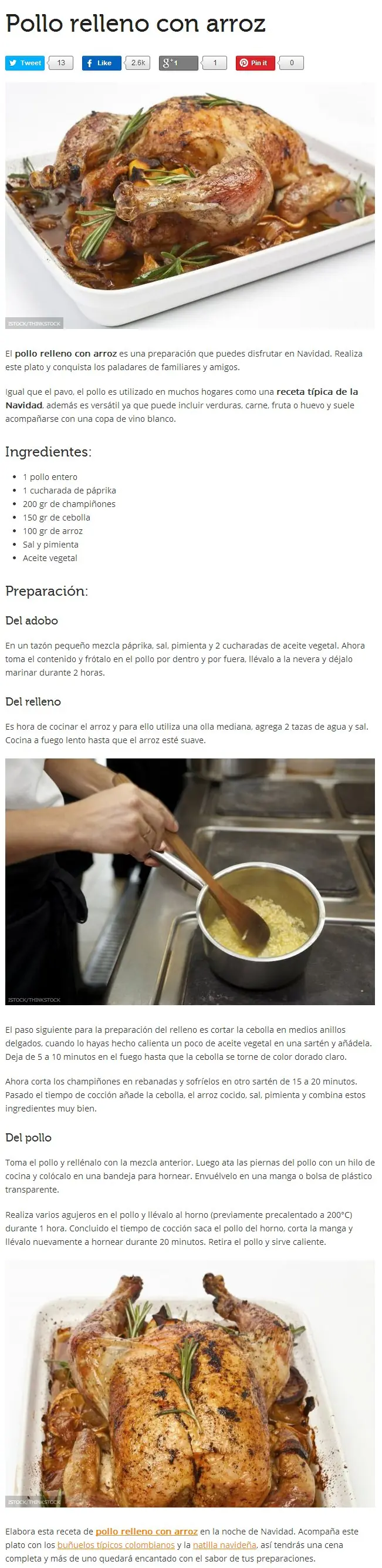 Pollo relleno con arroz