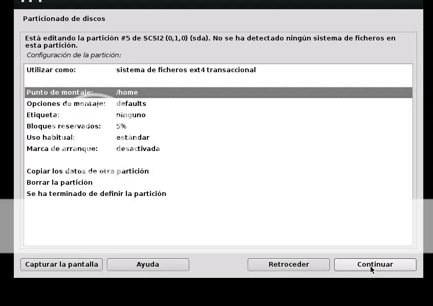 Instalacion de Debian-Particionado manual