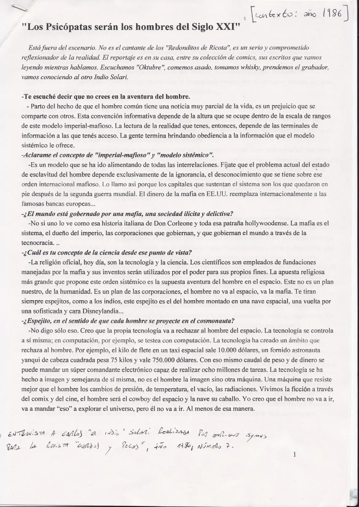 Entrevista al Indio Solari (de 1986)
