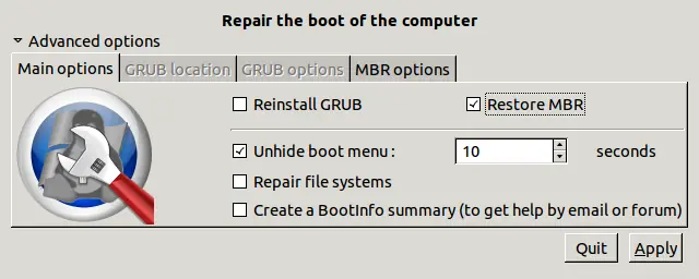 Restaurar MBR, recuperar el arranque de Windows, Quita linux