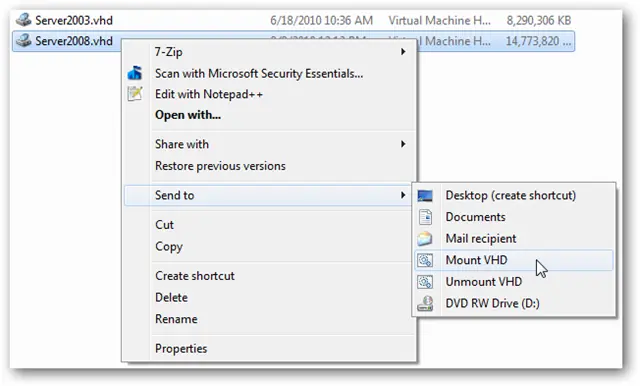 Cómo montar y desmontar archivos VHD en Windows 7