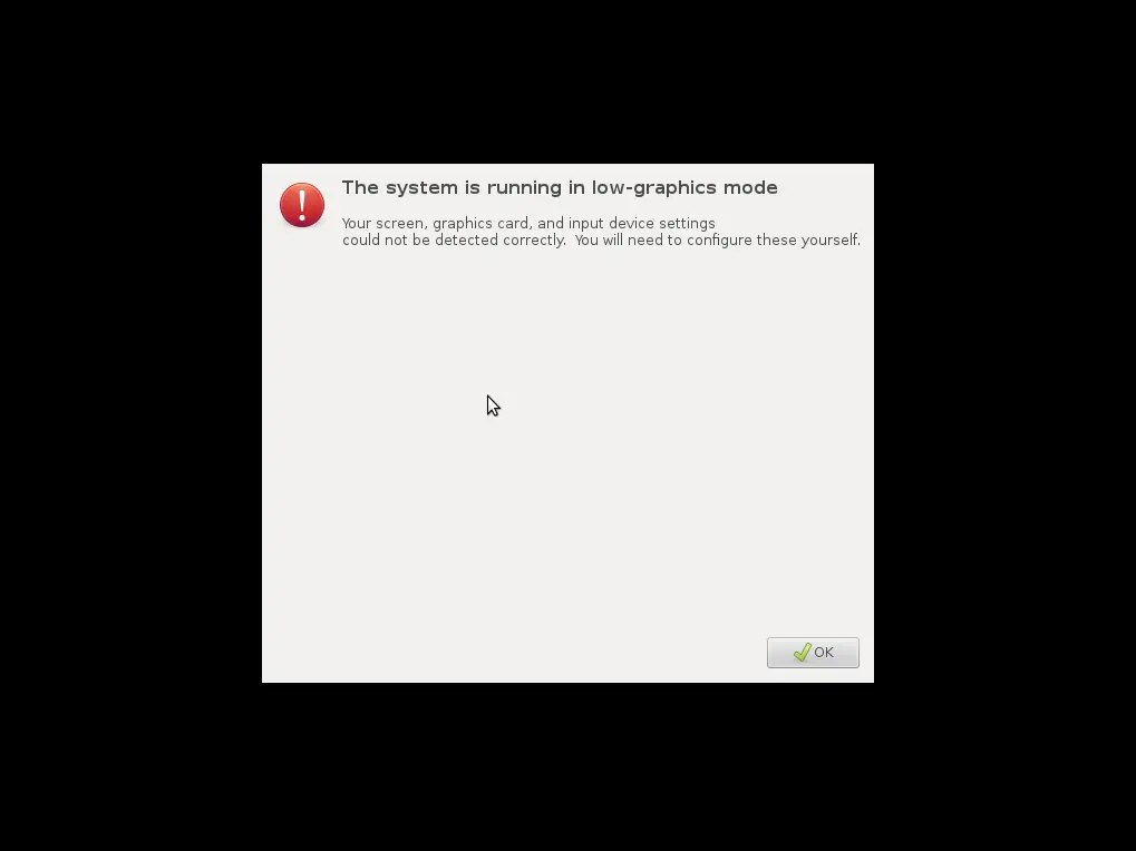 Error “The system is running in low-graphics mode”