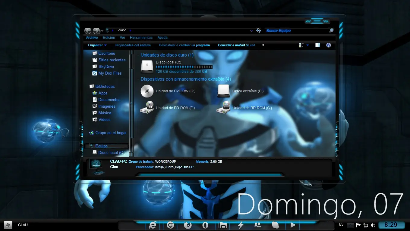 Tema Alienware Azul Glass para windows 8 y 8.1