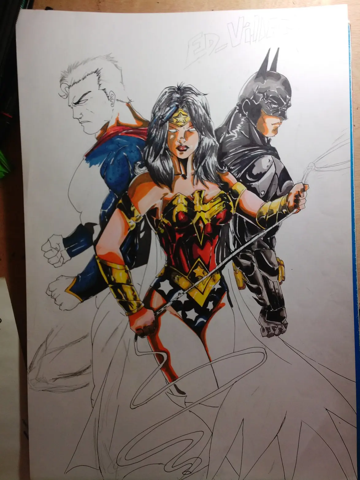 Dibujo Liga de La Justicia Con Marcadores Prismacolor