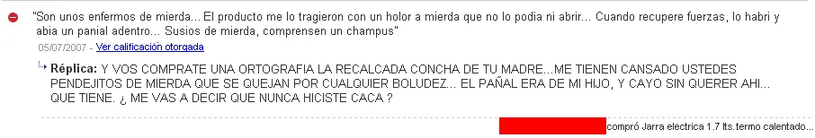 Calificaciones negativas de Mercadolibre