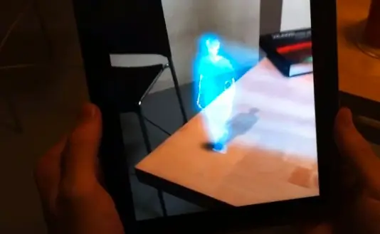 Sistema holográfico 3D con Realidad Aumentada, iPad y Kinec