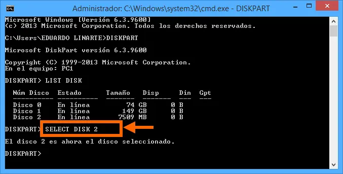 Método para reparar una Memoria USB [usando diskpart]