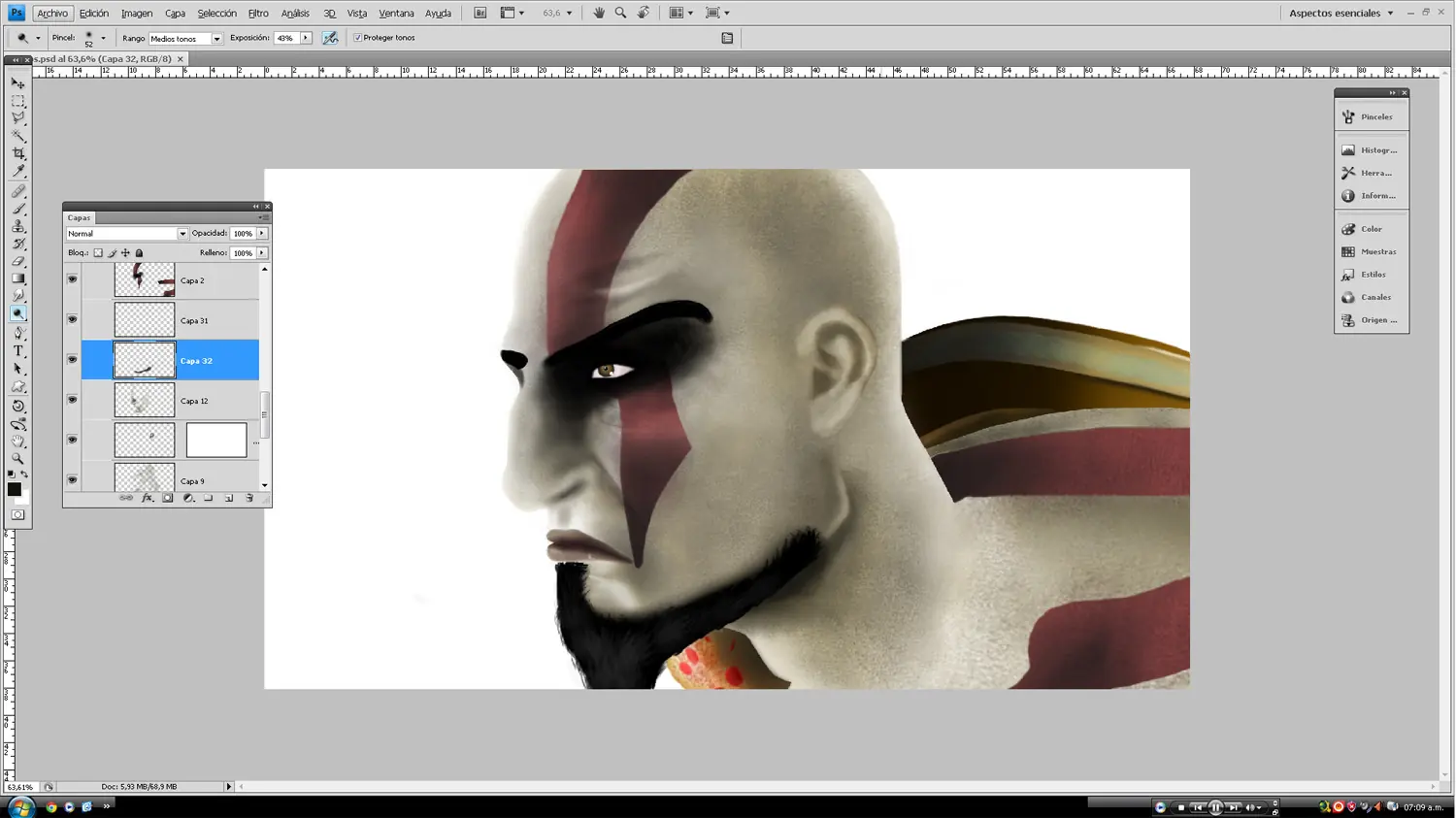 Mi dibujo digital de Kratos [God of War]