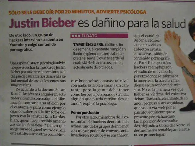 Justin bieber es perjudicial para la salud afirma psicologa