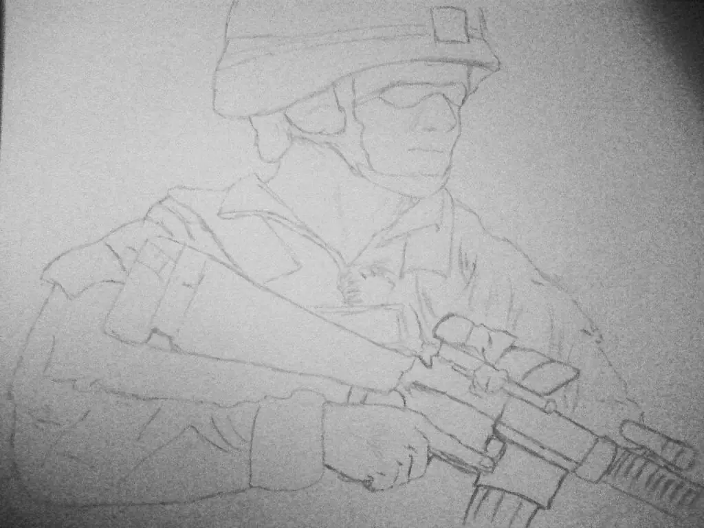 Dibujo - soldado llorando a esfero