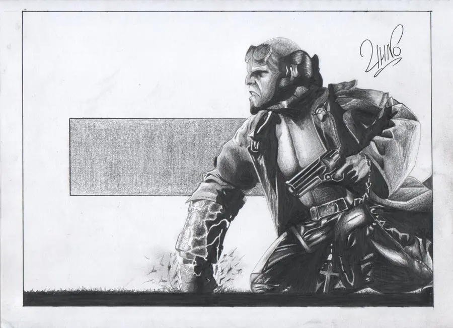 Dibujo a lápiz de Hellboy