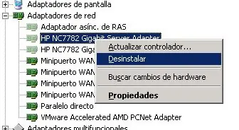 Error dirección IP ya existe, usada por adaptador oculto