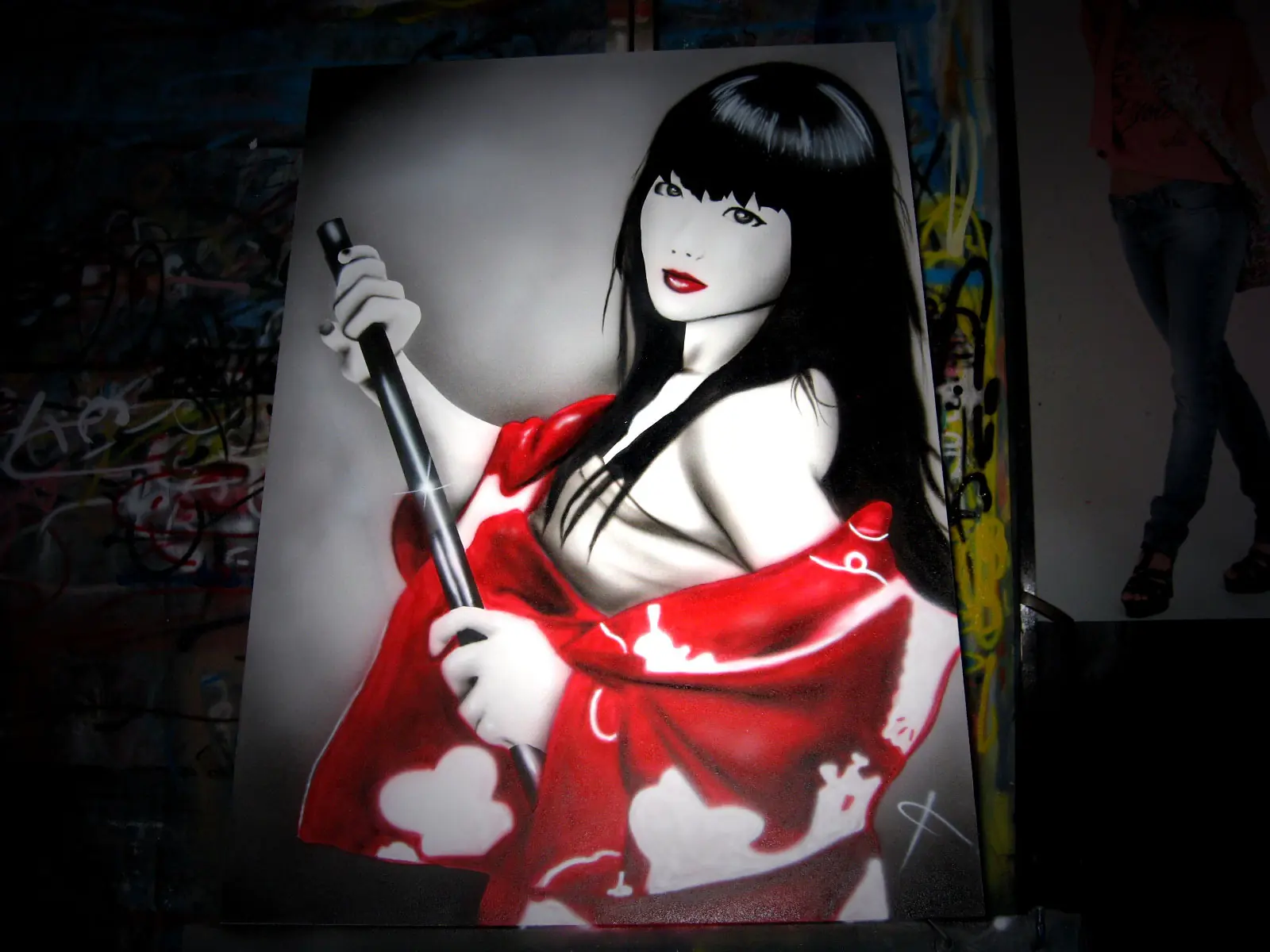Cuadro Mujer Samurai Aerografiado