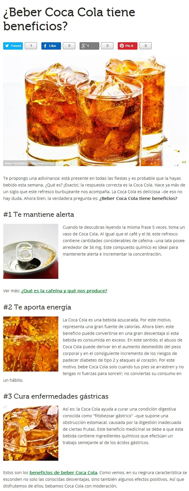 ¿Beber Coca Cola tiene beneficios?