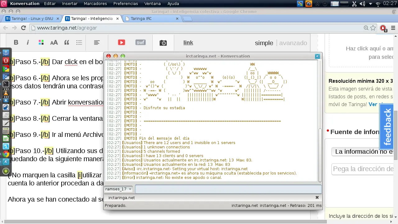 Conectate a irctaringa.net con konversation