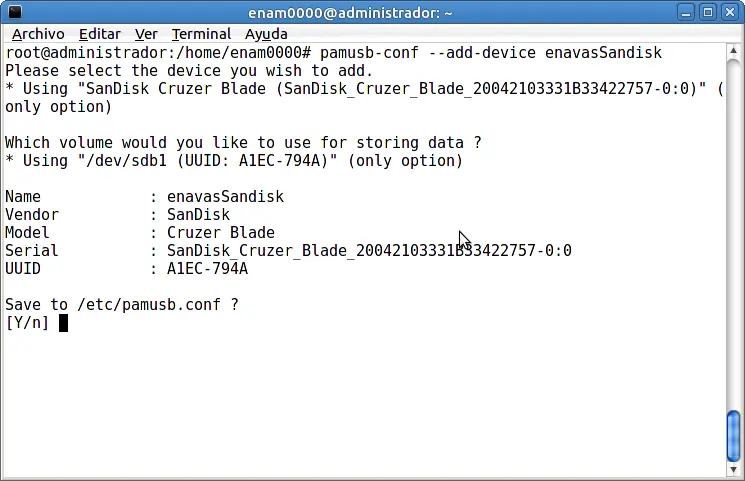 pam_usb: Autenticación usando un pendrive