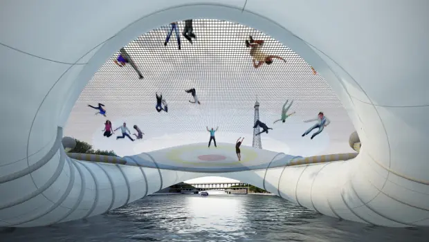 El puente trampolín que cruza el río Sena en París