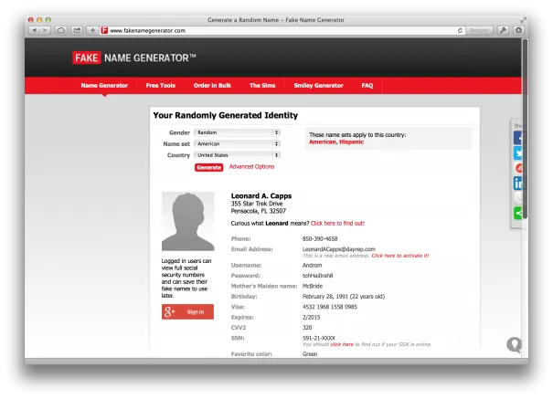 Generador de identidades falsas (incluye e-mail funcional)