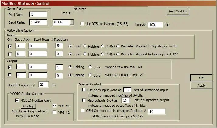 Interface MODBUS control para mach3