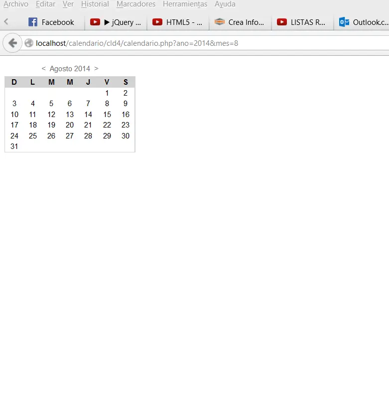Calendario con sistema de paginacion PHP
