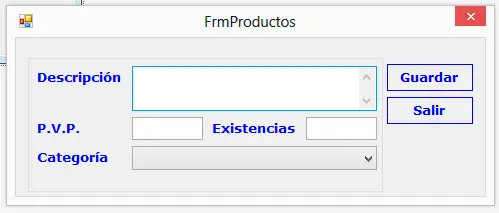 9. Aplic. de escritorio. Formulario de productos.