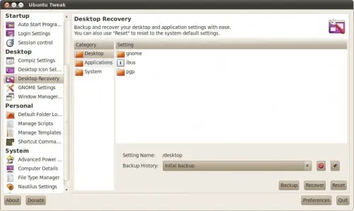 Ubuntu Tweak 0.5.6: Desktop Recovery