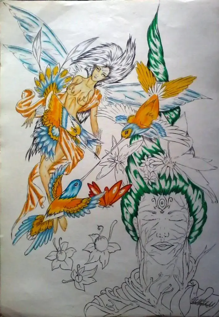 dibujo paso a paso con lapicero y lapices de colores