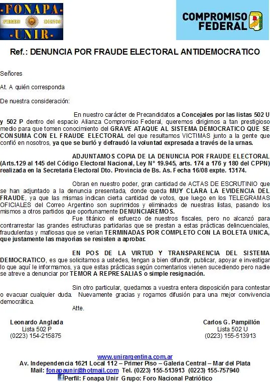 #Arg #Mdp Fraude Eelectoral - Atentado Contra la Democracia