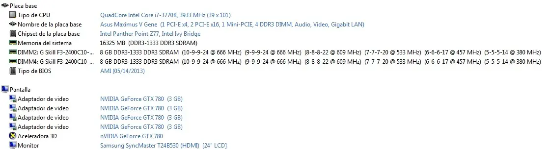 GTX 780 Benchmarks propios (3770k+ 16gb 2400mhz)
