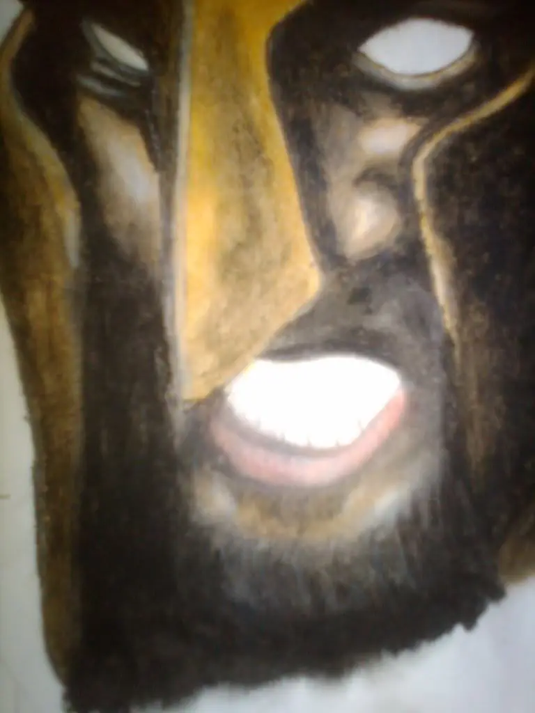 Dibujo de Leonidas (Gerard Butler) con ceras blandas
