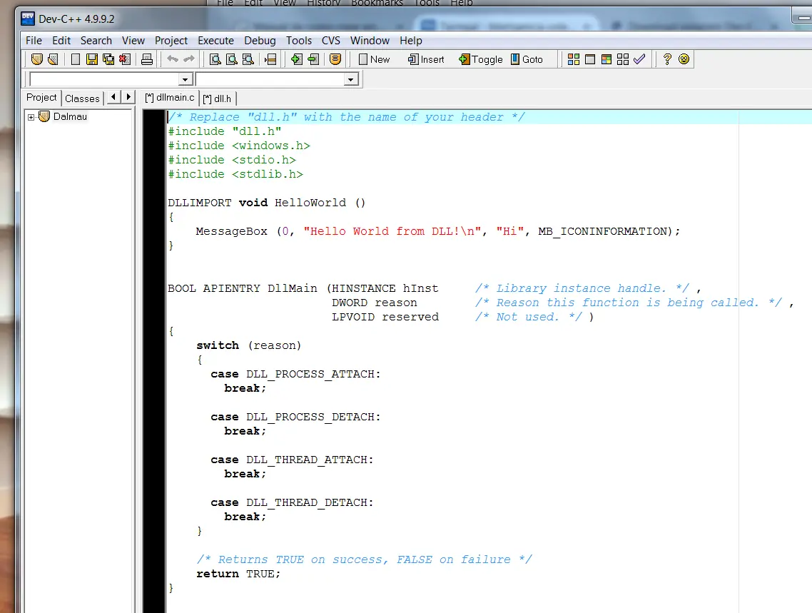C++ crear dll y ejecutarla desde un exe (JD)