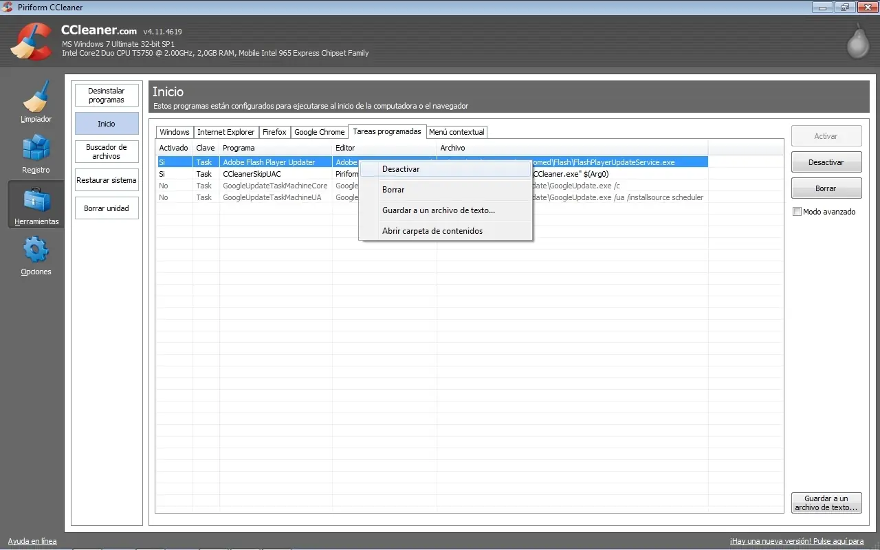 configuracion del sistema