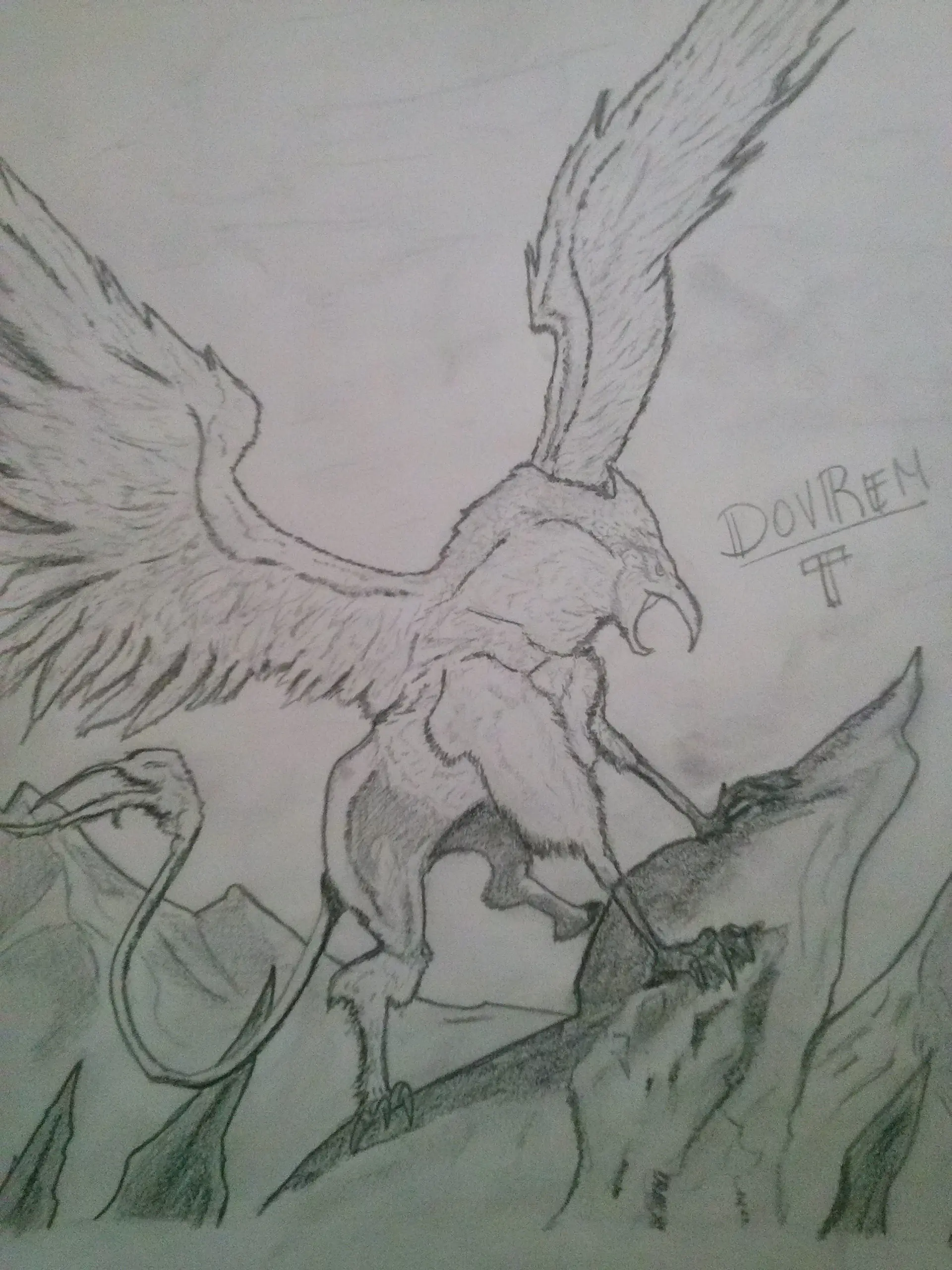 Dibujo a lápiz: mitología, grifo