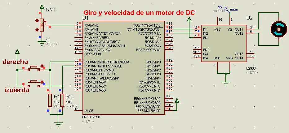 Giro y velocidad de un motor CD con un PIC16F4550