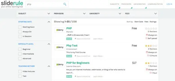 SlideRule, un útil buscador de cursos online