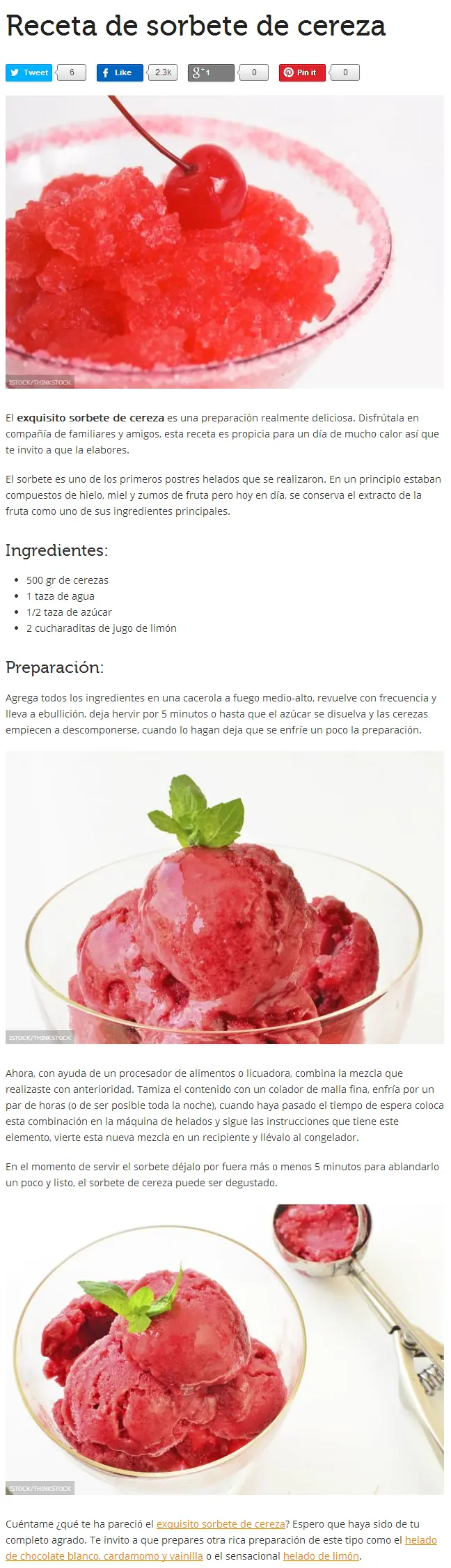 Receta de sorbete de cereza