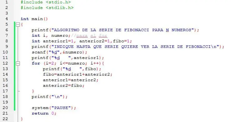 algoritmo fibonacci en C para n numeros