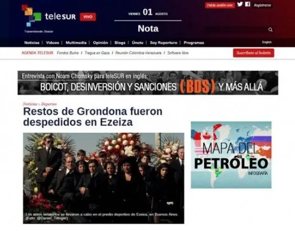 Telesur se burla de la muerte de Julio Grondona