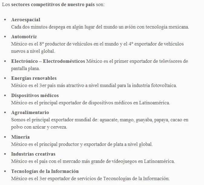 Sectores competitivos de México