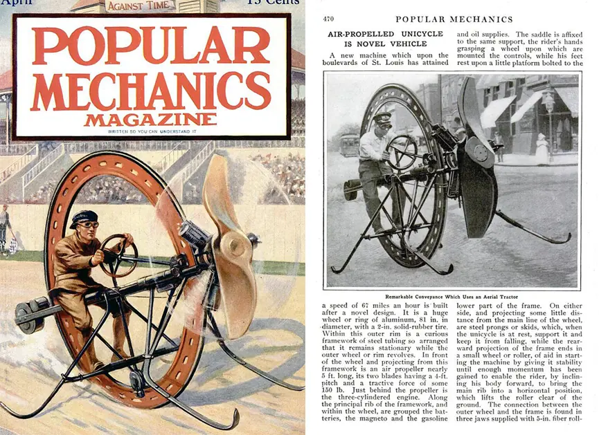 Ideas extrañas de 1917, un monociclo a helice en la 1gm