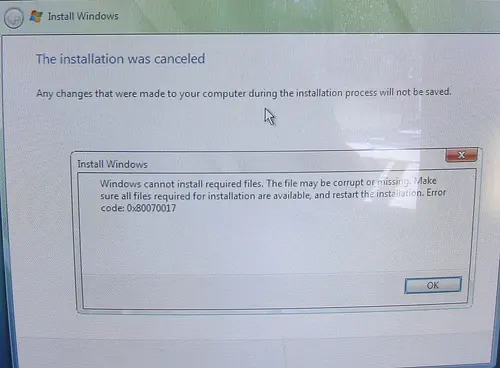 Solucion de instalacion windows 7 error 0x80070017