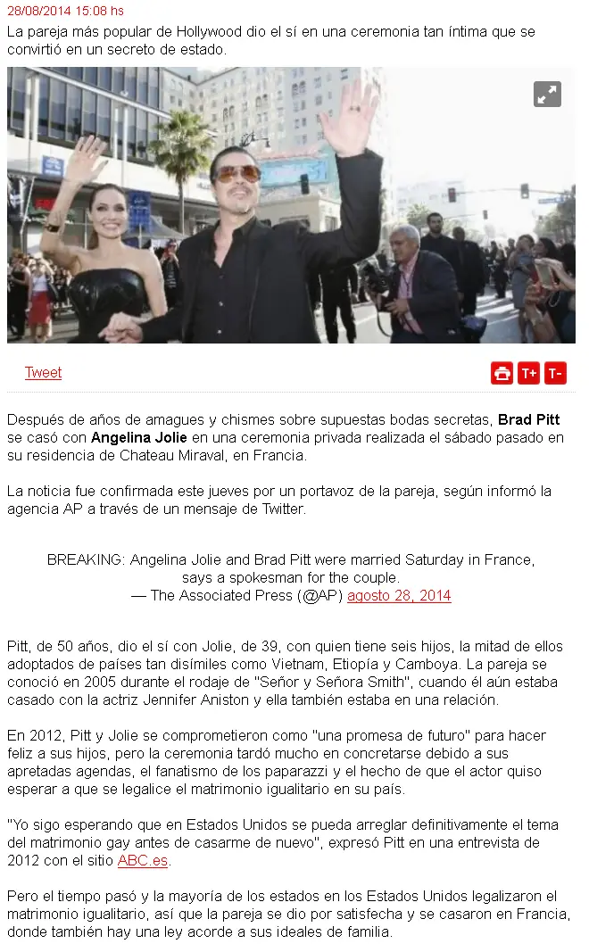 Brad Pitt y Angelina Jolie se casaron