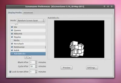 Salvapantallas en ubuntu