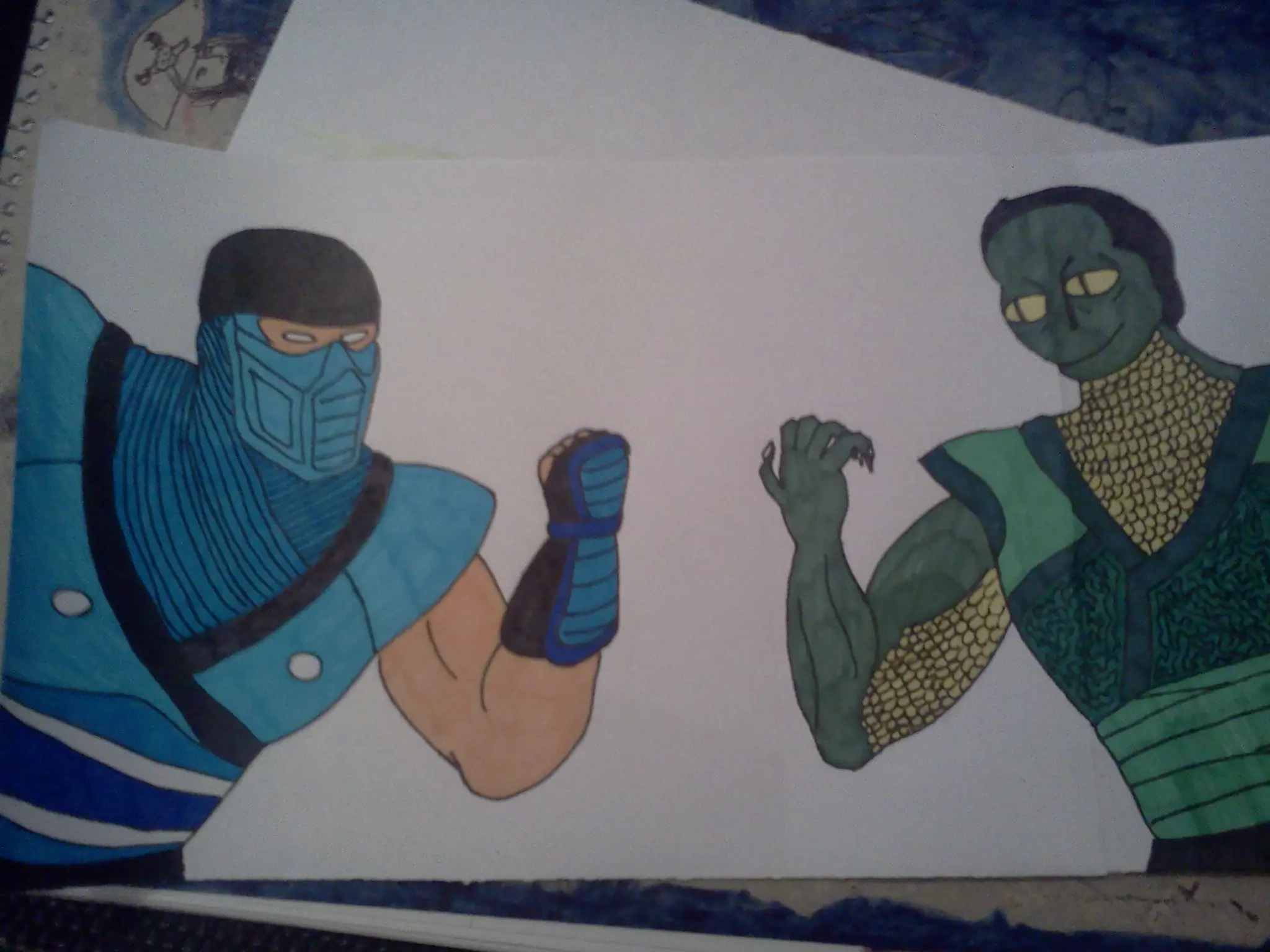 Terrible dibujo de Subzero vs Reptil-oide