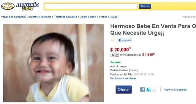 Sujeto intentó subastar un bebé en MercadoLibre