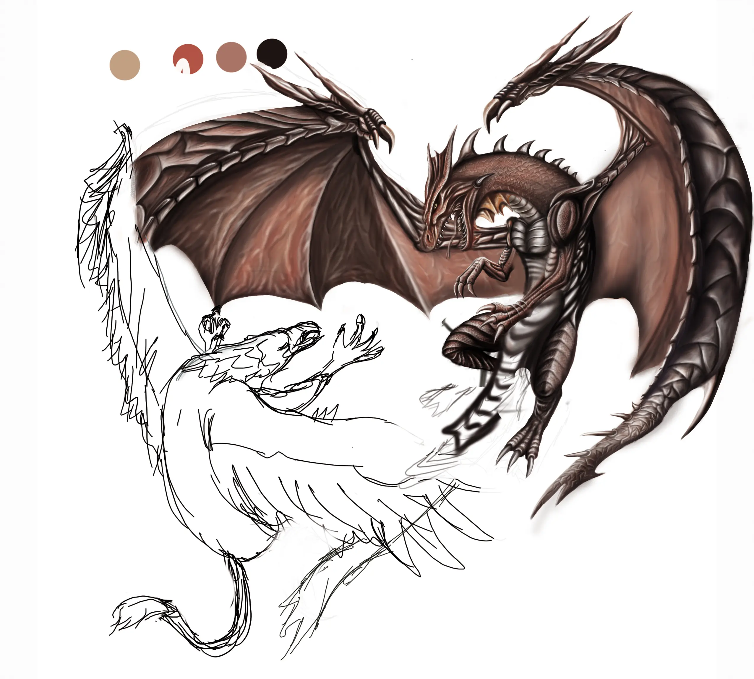 Dragón Vs Grifo La Batalla Mitología (dibujo Digital-propi