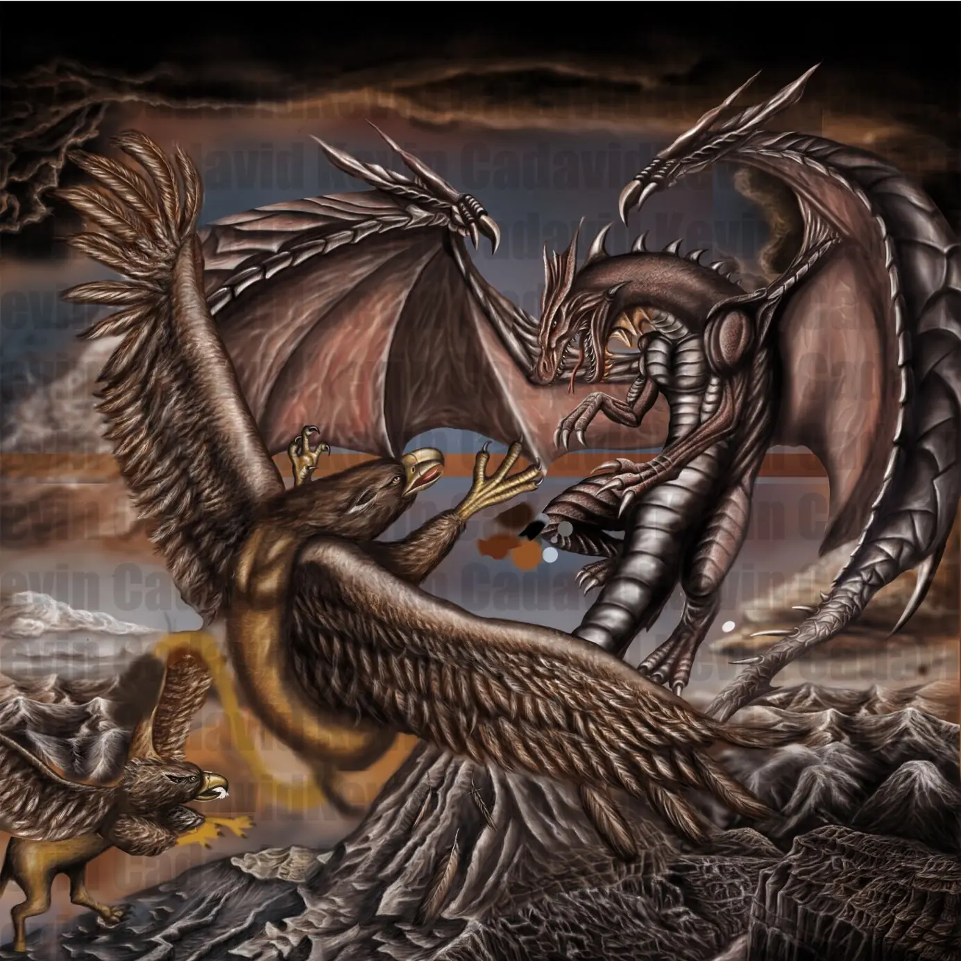 Dragón Vs Grifo La Batalla Mitología (dibujo Digital-propi